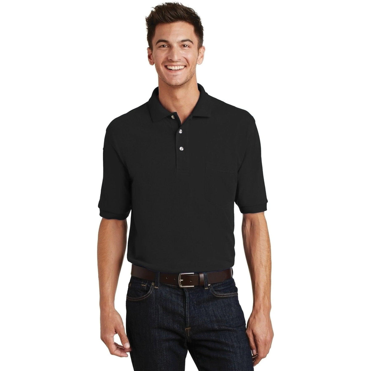no-logo Port Authority Pique Knit Polo Shirt with Pocket-Regular-Port Authority-Thread Logic