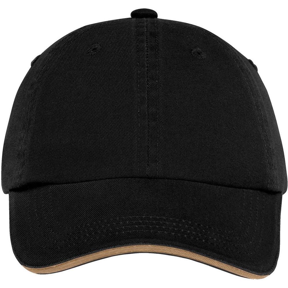 no-logo Port Authority Sandwich Bill Cap-Headwear-Port Authority-Black/Khaki-OSFA-Thread Logic