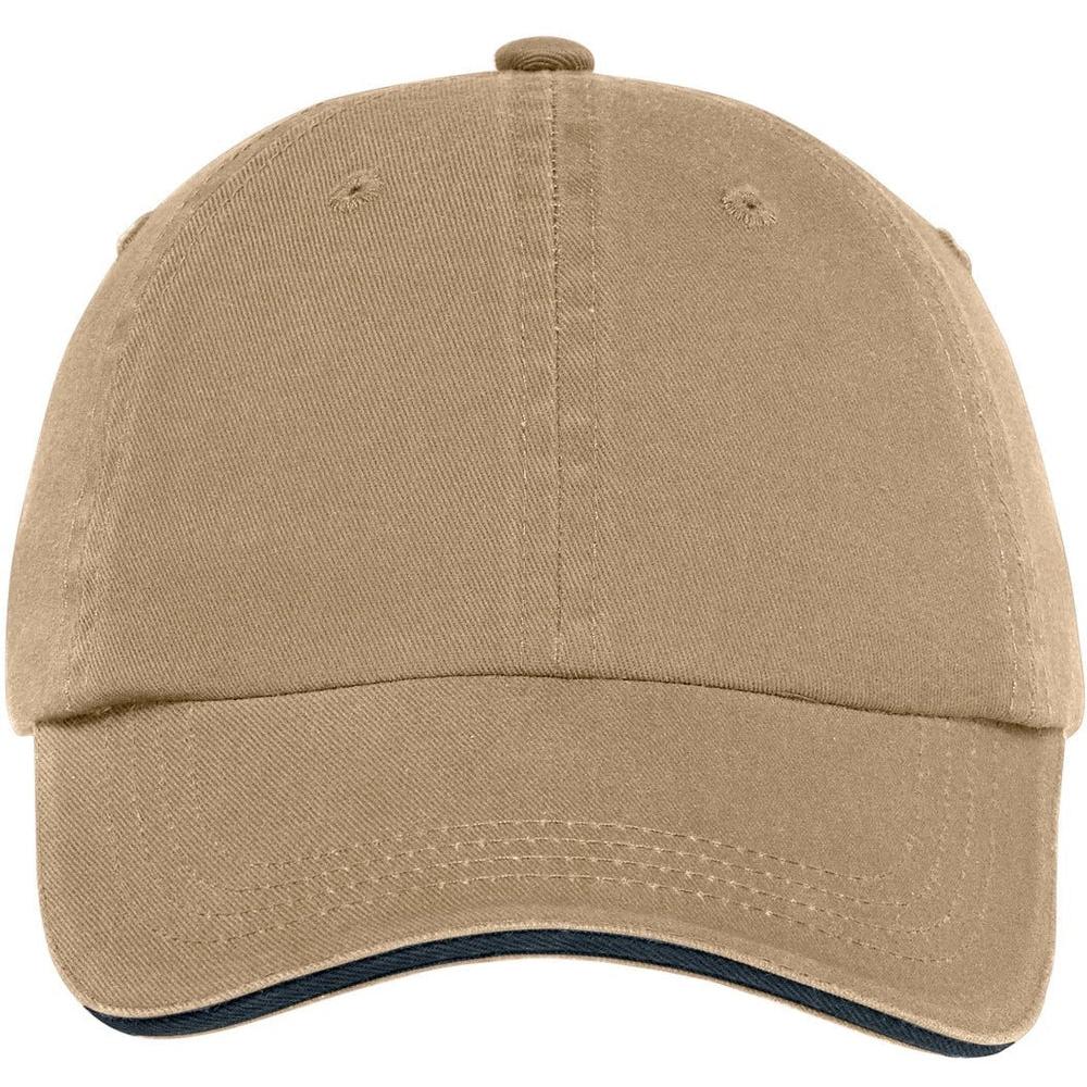 no-logo Port Authority Sandwich Bill Cap-Headwear-Port Authority-Khaki/Charcoal Blue-OSFA-Thread Logic