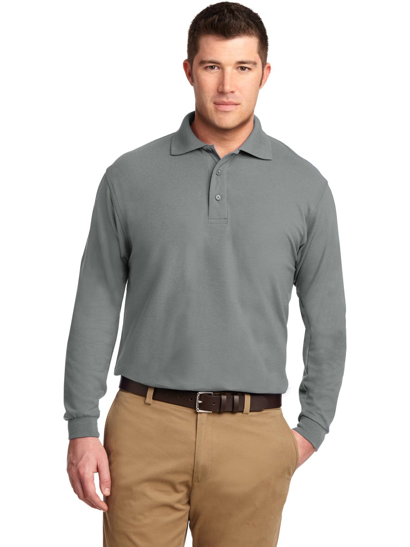 no-logo Port Authority Silk Touch Long Sleeve Polo-Regular-Port Authority-Thread Logic
