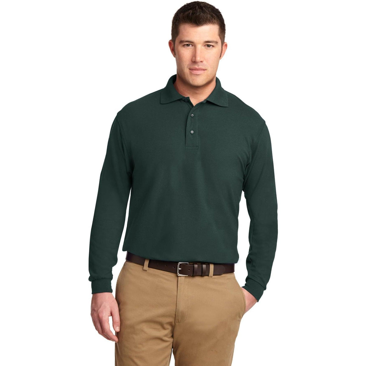 no-logo Port Authority Silk Touch Long Sleeve Polo-Polos-Port Authority-Thread Logic