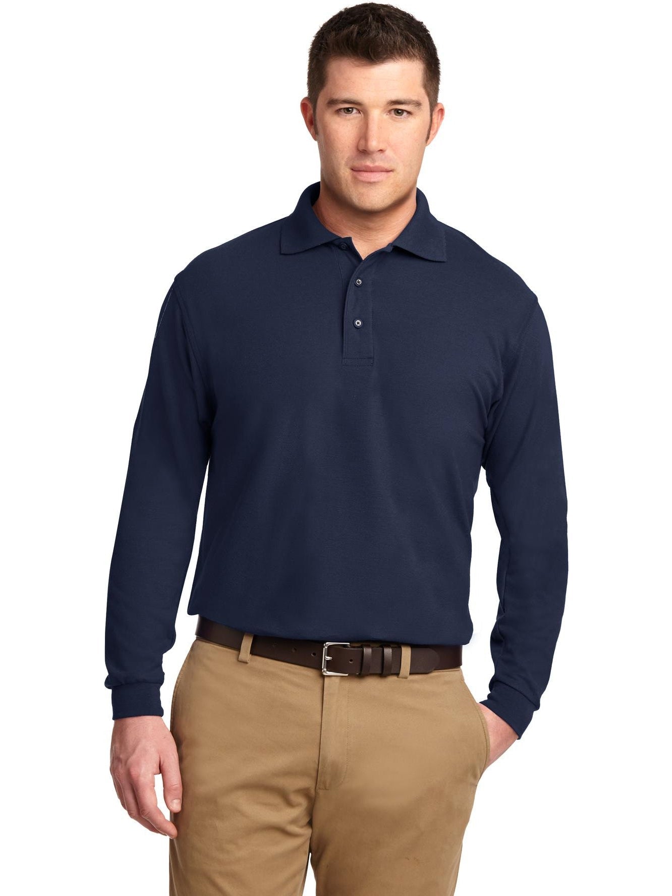 no-logo Port Authority Silk Touch Long Sleeve Polo-Regular-Port Authority-Thread Logic