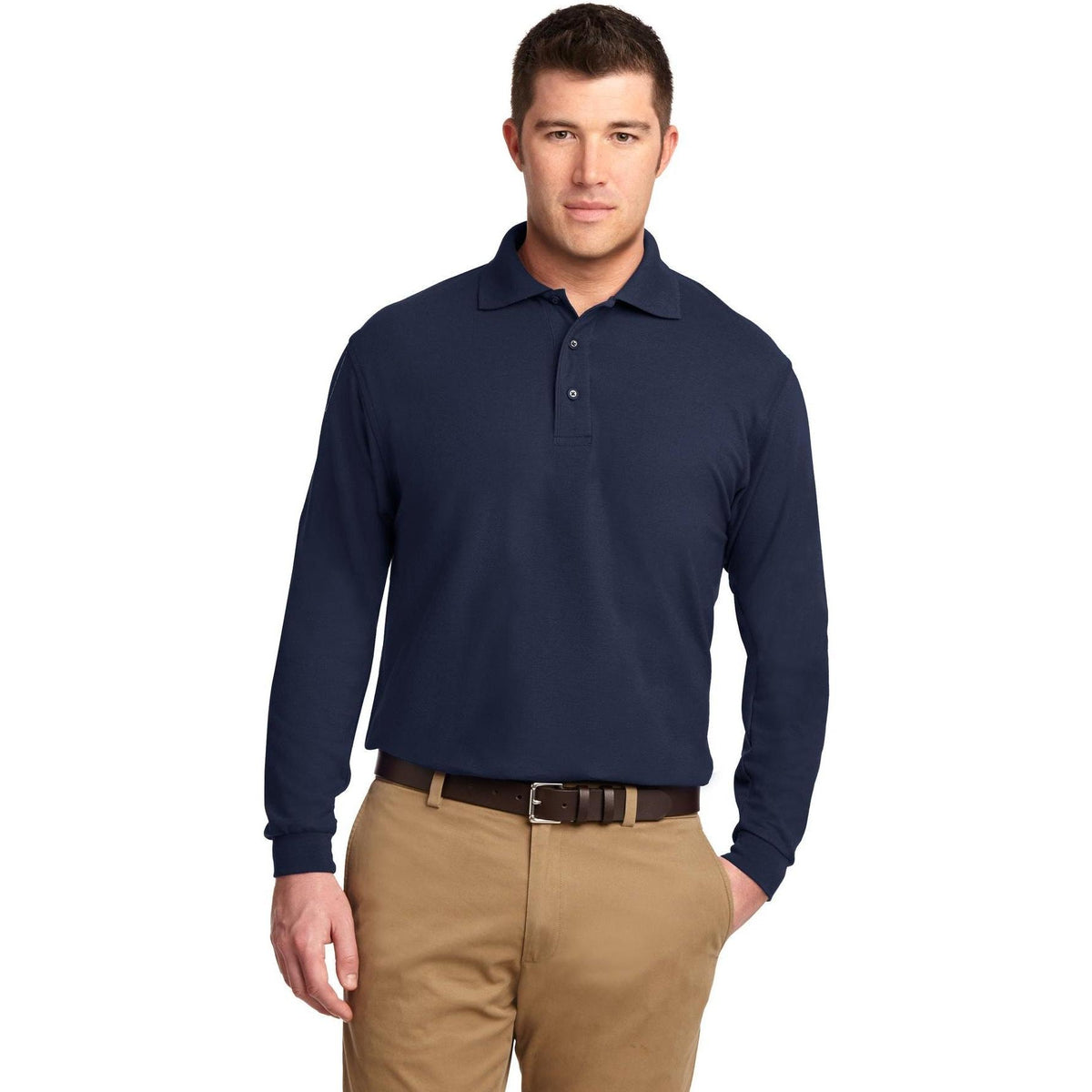 no-logo Port Authority Silk Touch Long Sleeve Polo-Polos-Port Authority-Thread Logic