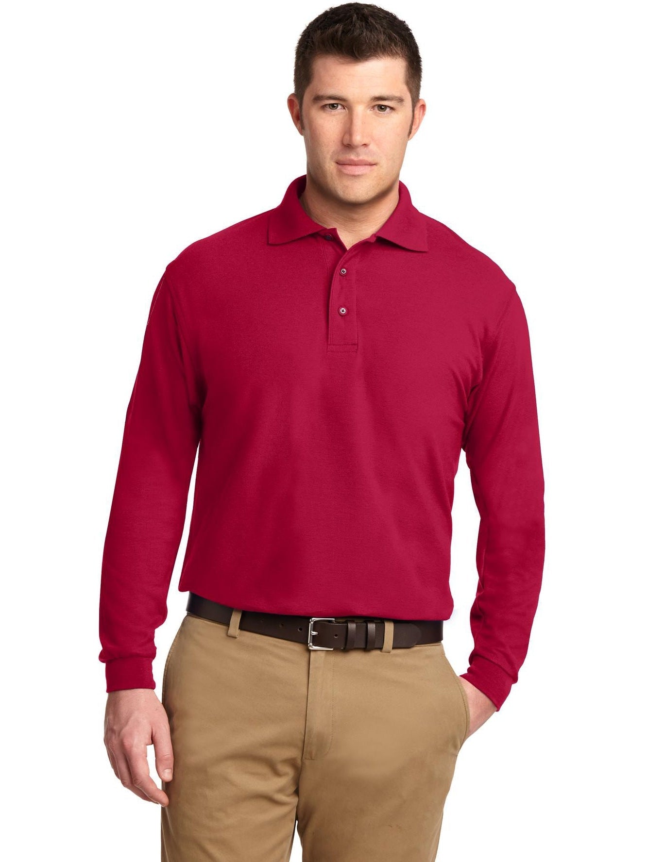 no-logo Port Authority Silk Touch Long Sleeve Polo-Regular-Port Authority-Thread Logic