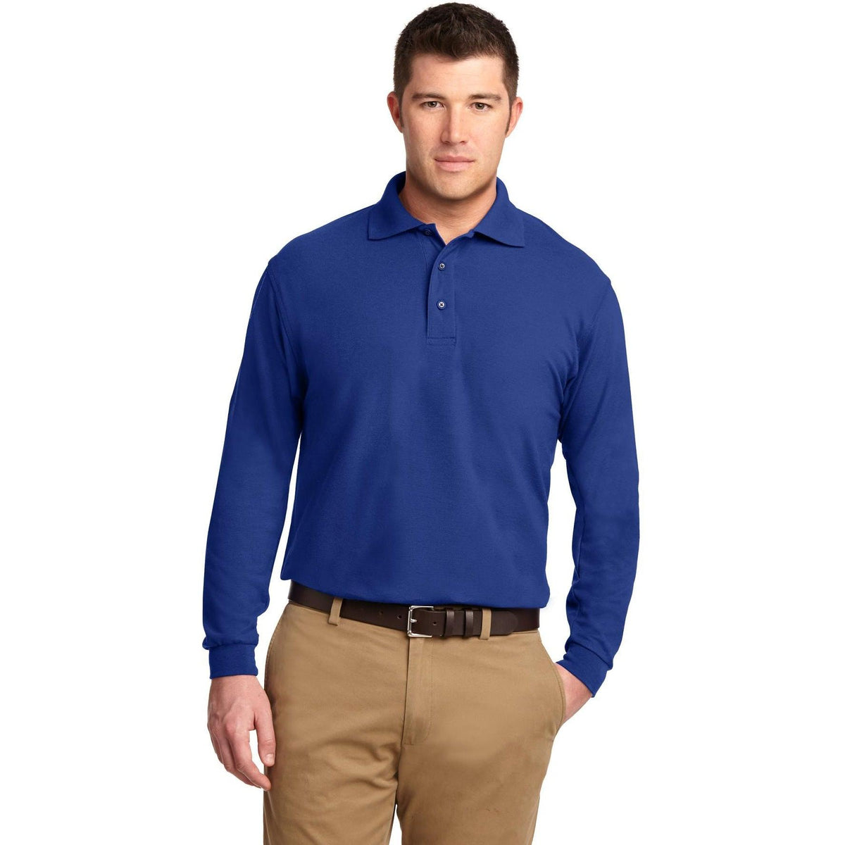 no-logo Port Authority Silk Touch Long Sleeve Polo-Polos-Port Authority-Thread Logic