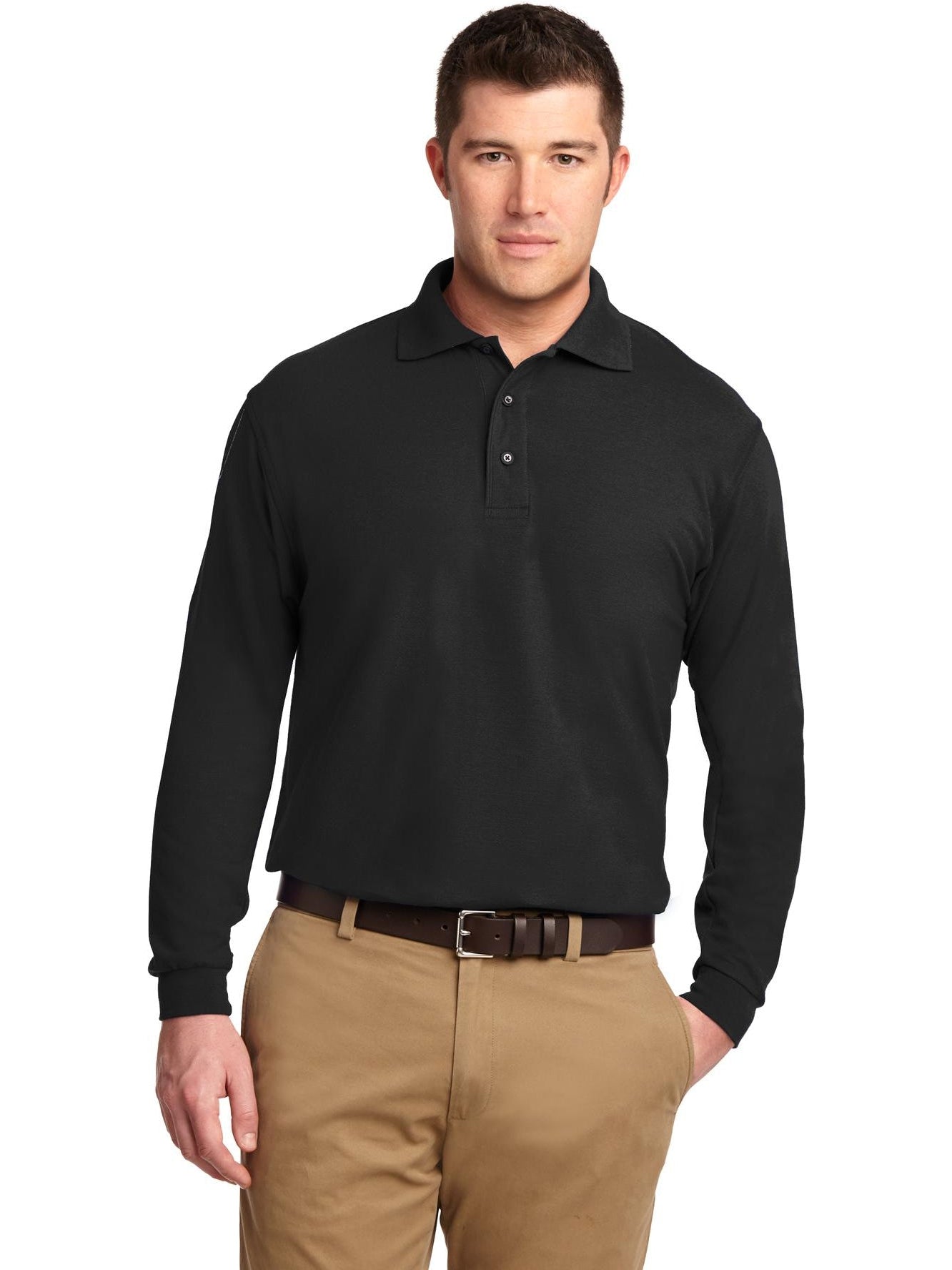 no-logo Port Authority Silk Touch Long Sleeve Polo-Regular-Port Authority-Thread Logic