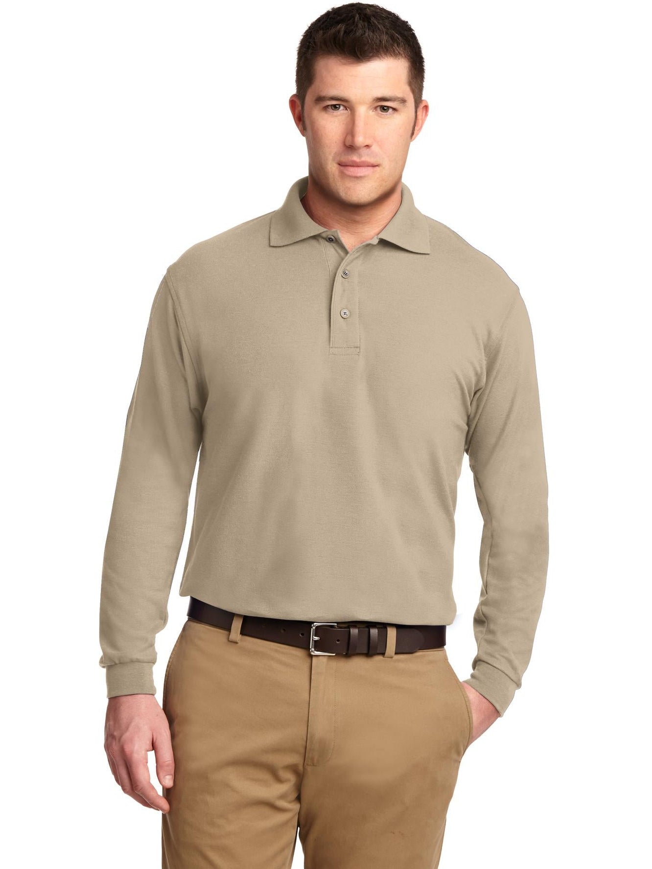 no-logo Port Authority Silk Touch Long Sleeve Polo-Regular-Port Authority-Thread Logic