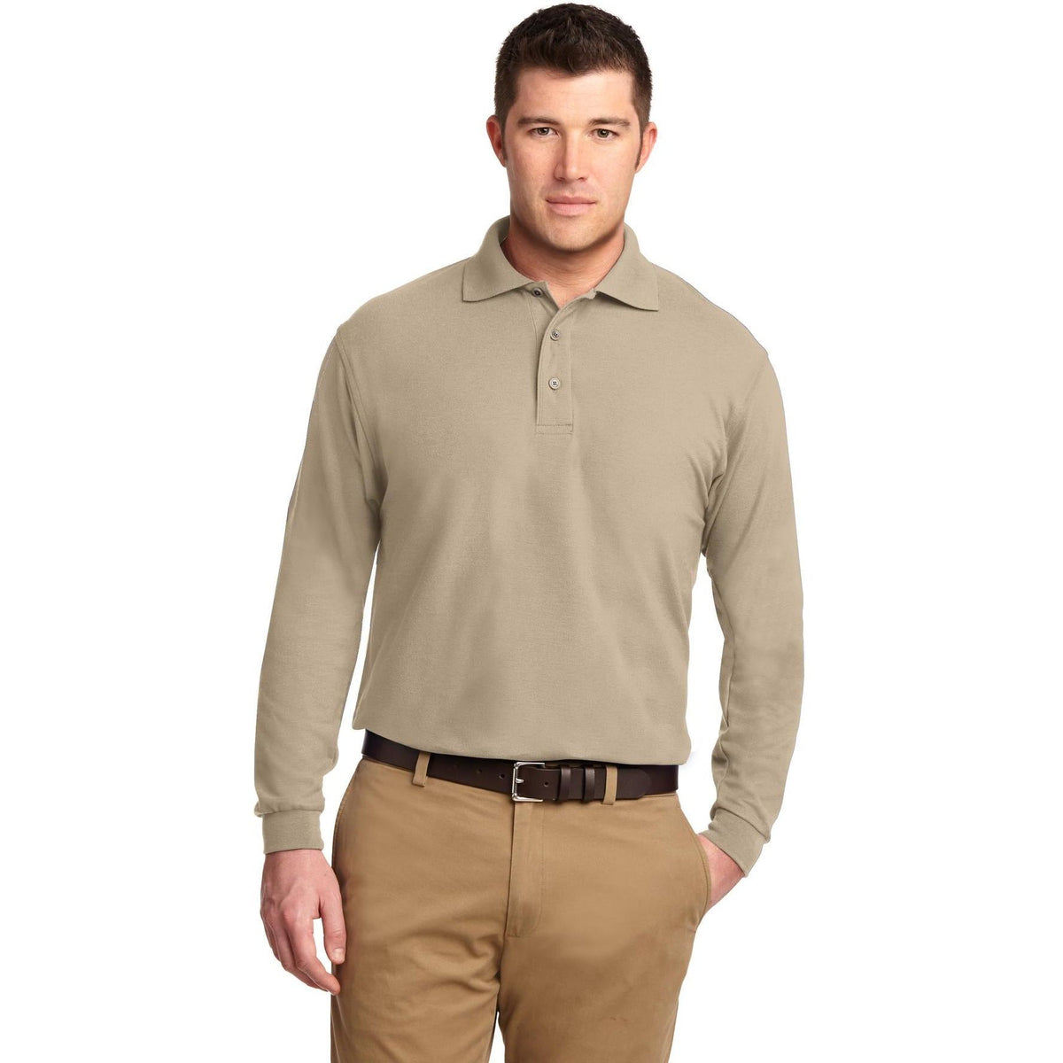 no-logo Port Authority Silk Touch Long Sleeve Polo-Polos-Port Authority-Thread Logic