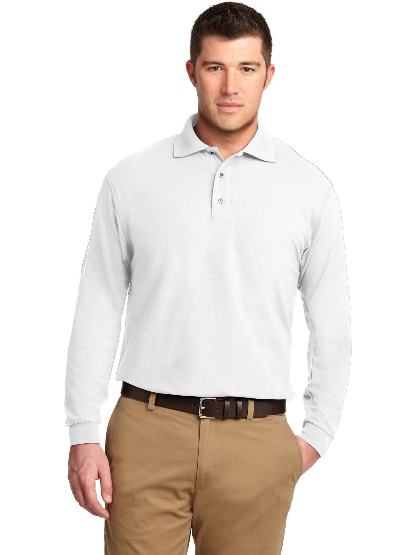 no-logo Port Authority Silk Touch Long Sleeve Polo-Regular-Port Authority-Thread Logic