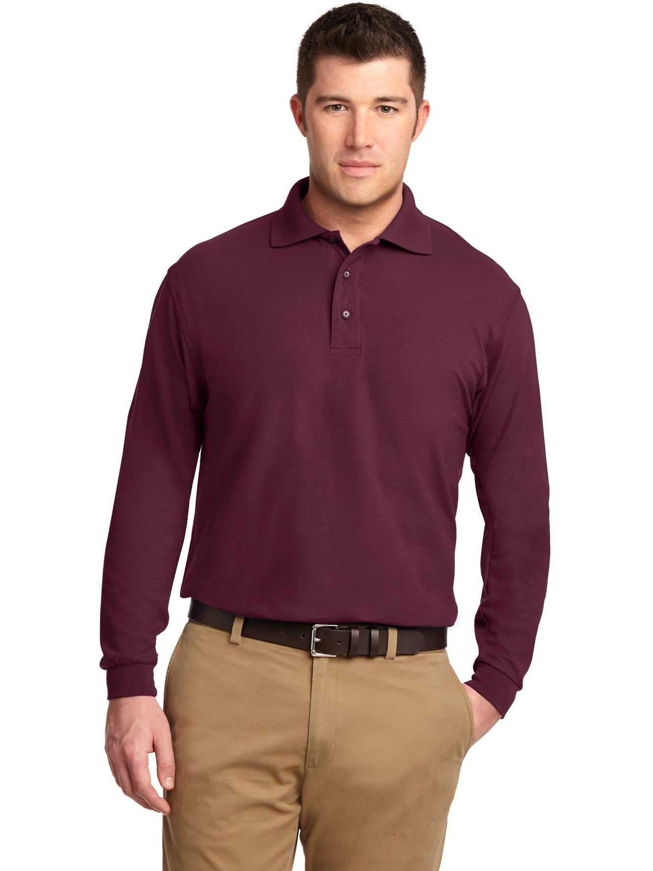 no-logo Port Authority Silk Touch Long Sleeve Polo-Regular-Port Authority-Thread Logic