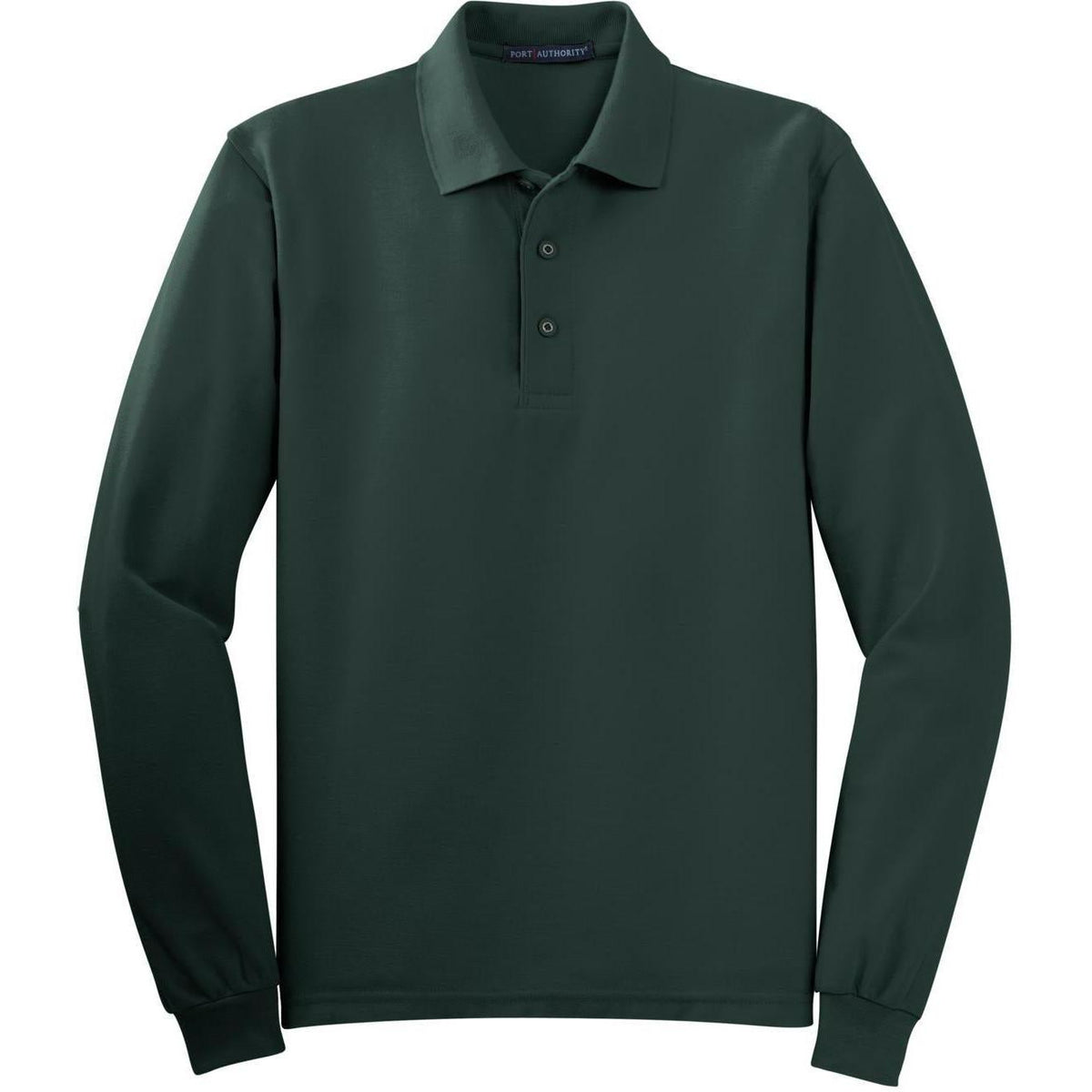 logo-left Port Authority Silk Touch Long Sleeve Polo-Polos-Port Authority-Dark Green-S-Thread Logic