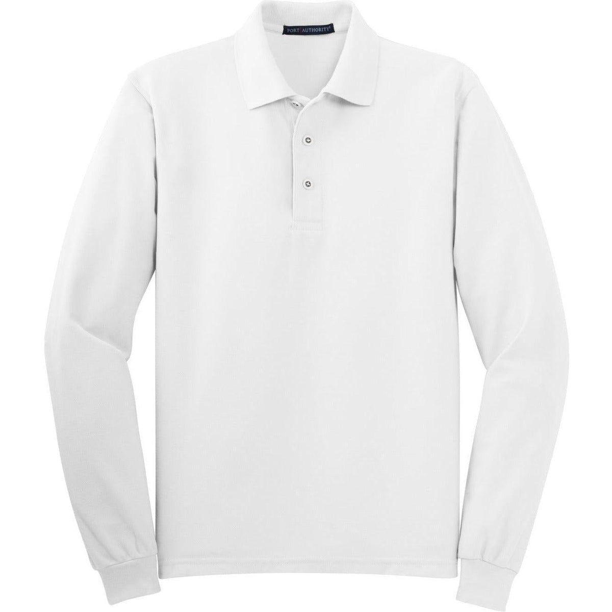 logo-left Port Authority Silk Touch Long Sleeve Polo-Polos-Port Authority-White-S-Thread Logic