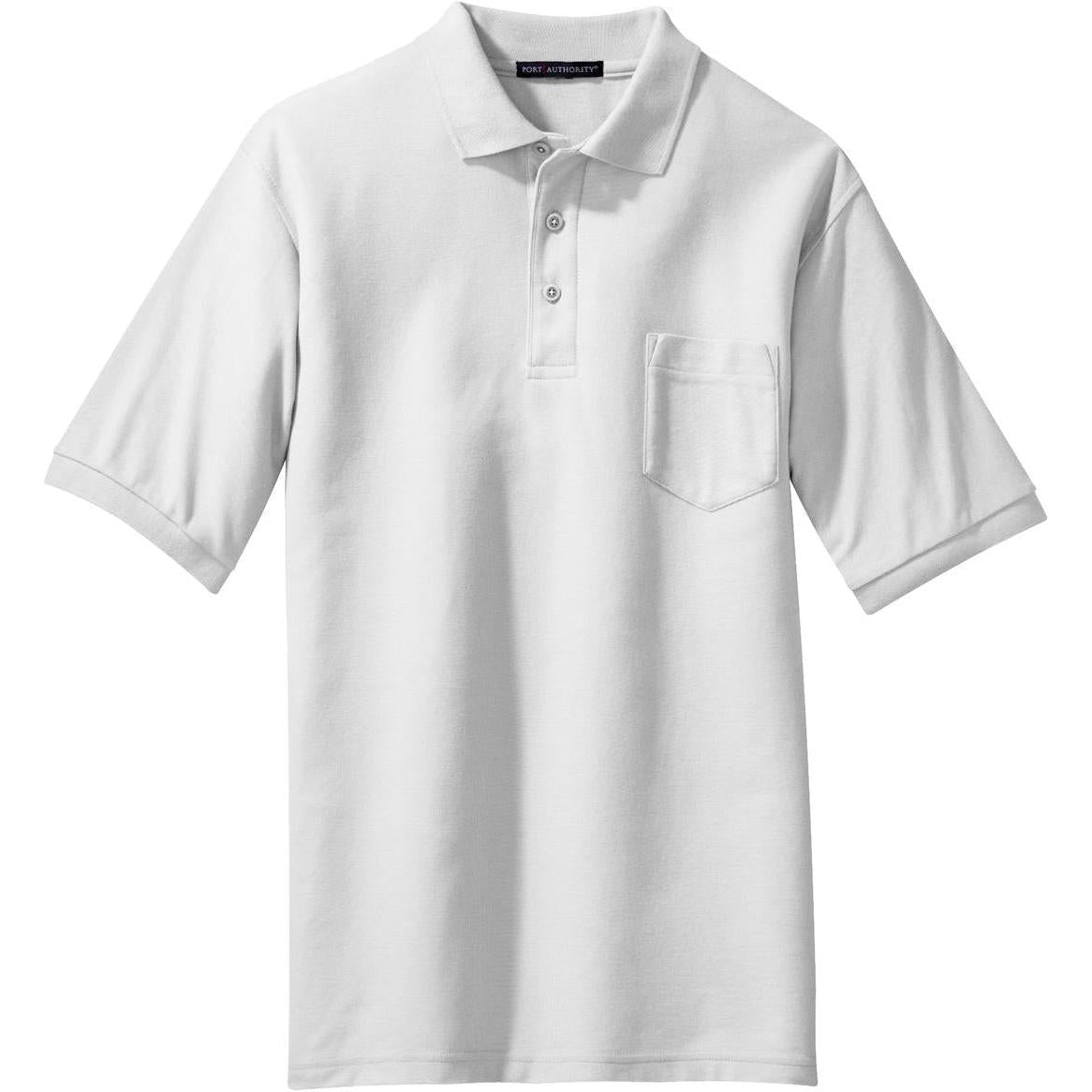 no-logo Port Authority Silk Touch Polo Shirt with Pocket-Regular-Port Authority-White-S-Thread Logic