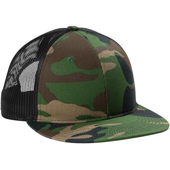 no-logo Port Authority Snapback Flat Bill Trucker Cap-Regular-Port Authority-Woodland Camo/Black-1 Size-Thread Logic