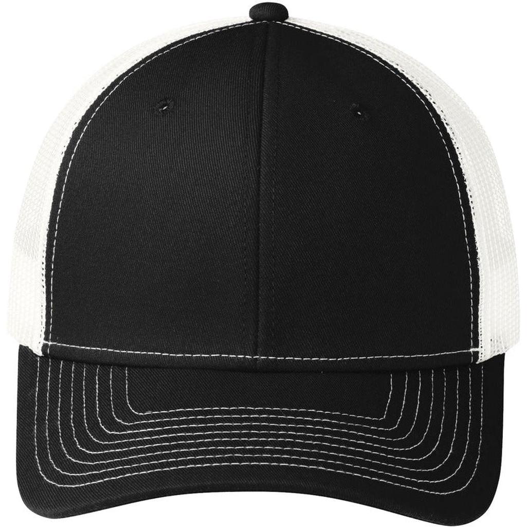 no-logo Port Authority Snapback Trucker Cap-Headwear-Port Authority-Black/White-OSFA-Thread Logic
