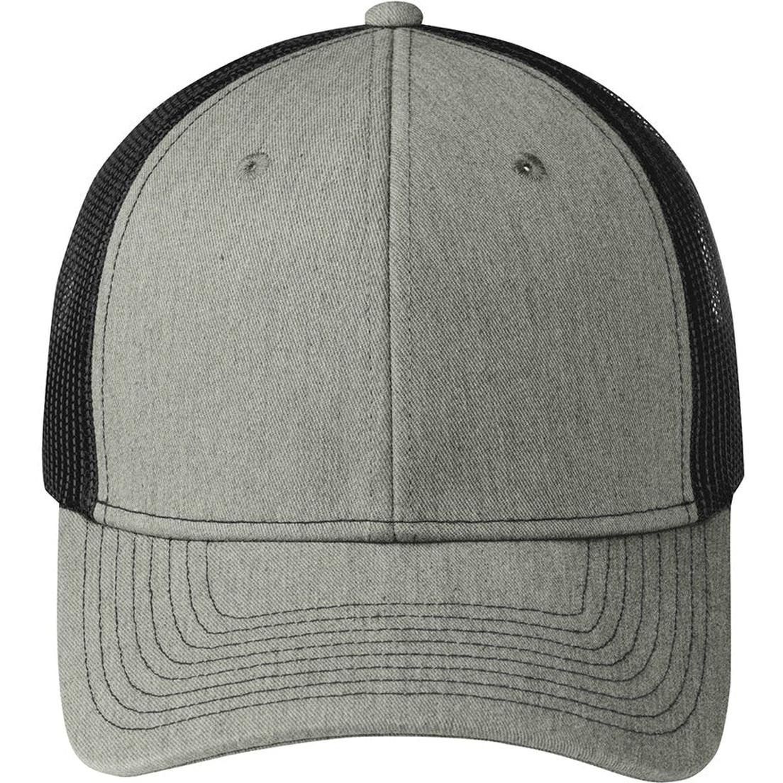 no-logo Port Authority Snapback Trucker Cap-Headwear-Port Authority-Heather Grey/Black-OSFA-Thread Logic