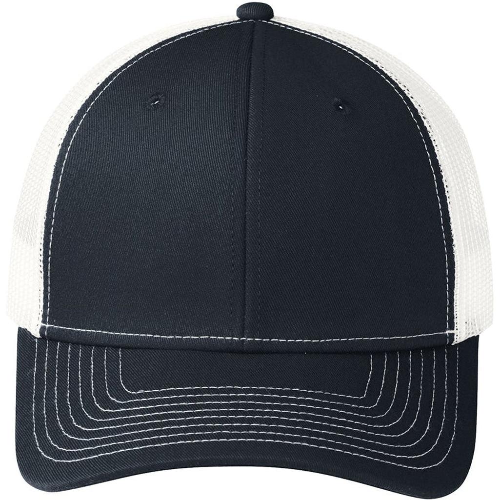 no-logo Port Authority Snapback Trucker Cap-Headwear-Port Authority-Rich Navy/White-OSFA-Thread Logic