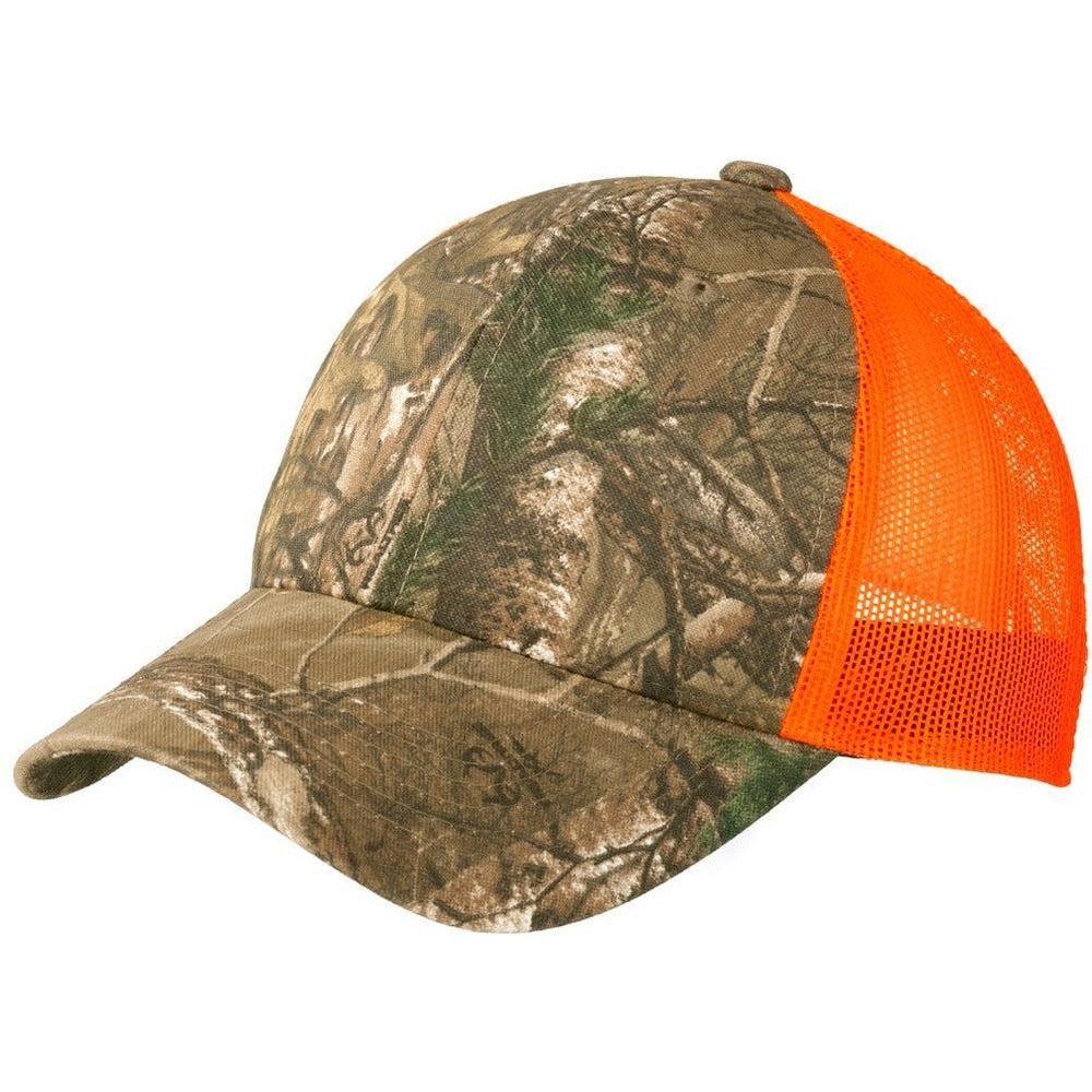 no-logo Port Authority Structured Camouflage Mesh Back Cap-Headwear-Port Authority-Realtree Xtra/Neon Orange-OSFA-Thread Logic