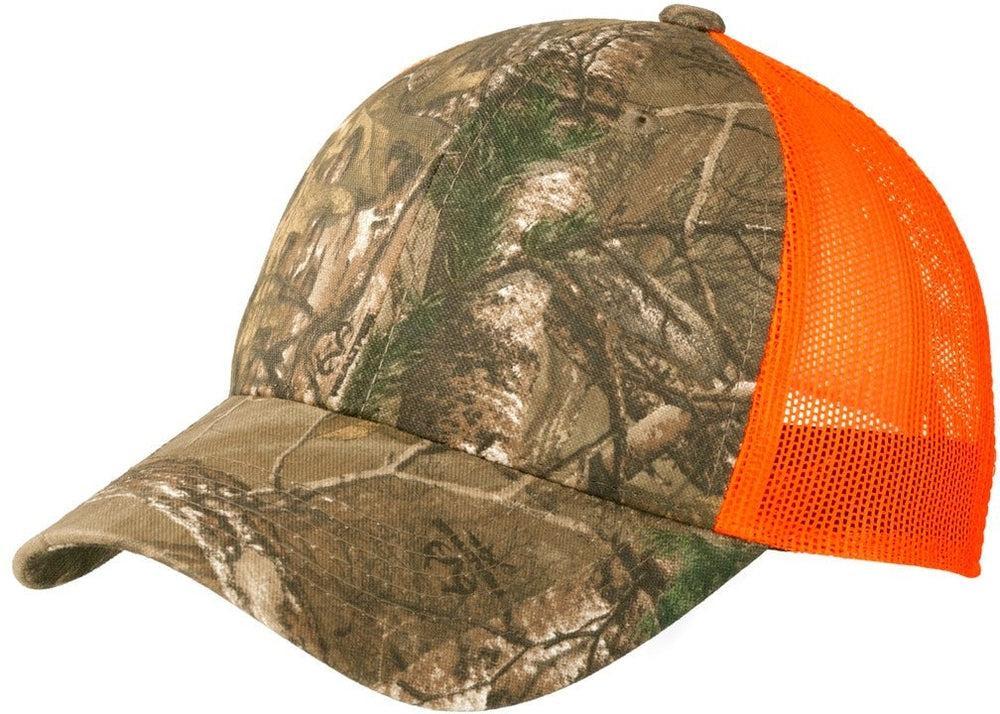 no-logo Port Authority Structured Camouflage Mesh Back Cap-Regular-Port Authority-Realtree Xtra/Neon Orange-OSFA-Thread Logic