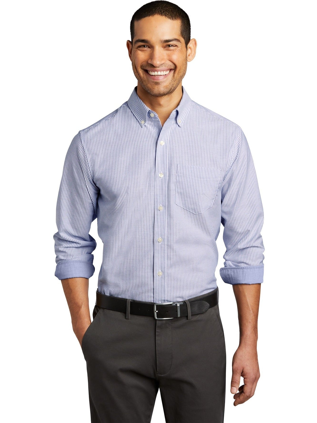 no-logo Port Authority SuperPro Oxford Stripe Shirt-Regular-Port Authority-Thread Logic