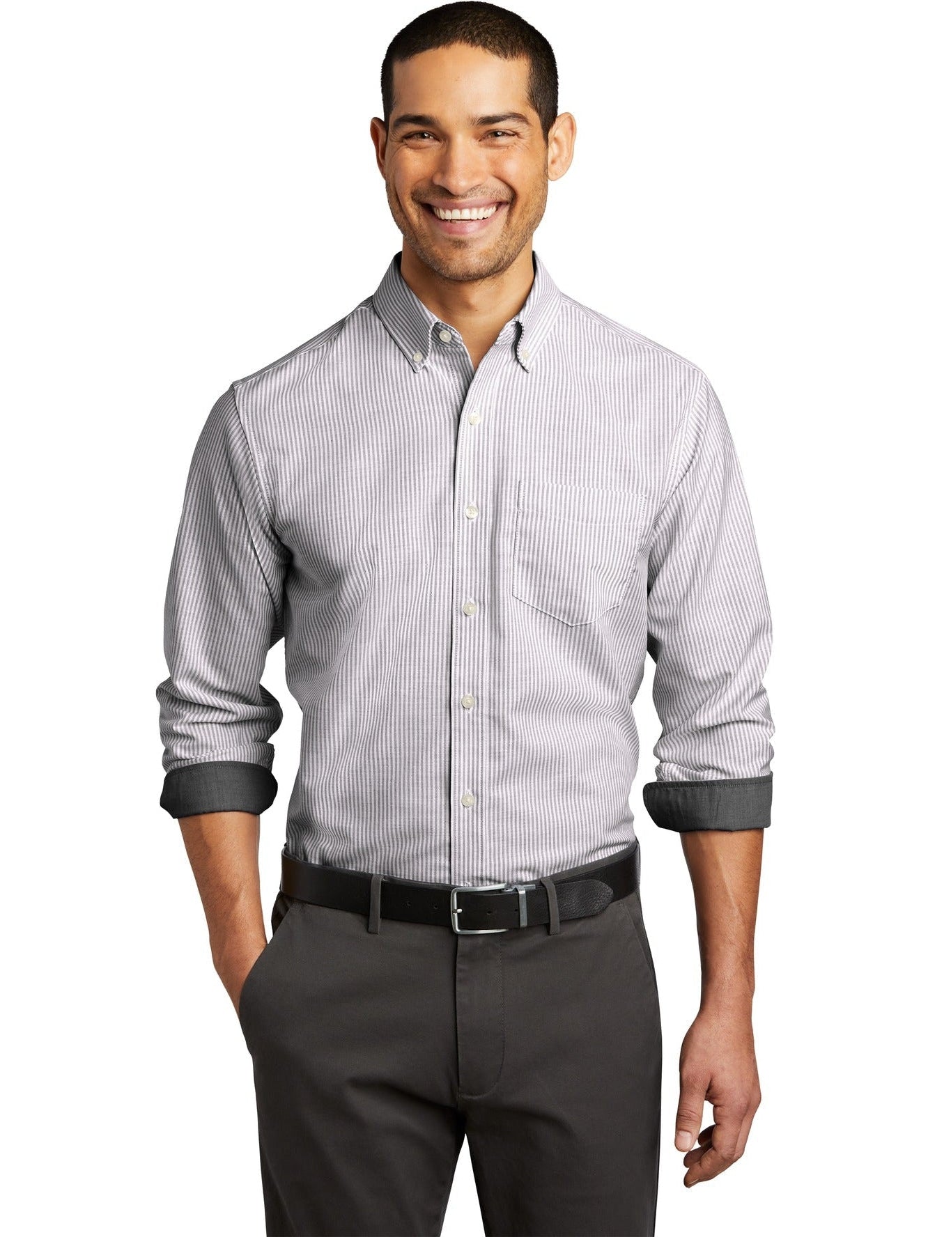 no-logo Port Authority SuperPro Oxford Stripe Shirt-Regular-Port Authority-Thread Logic