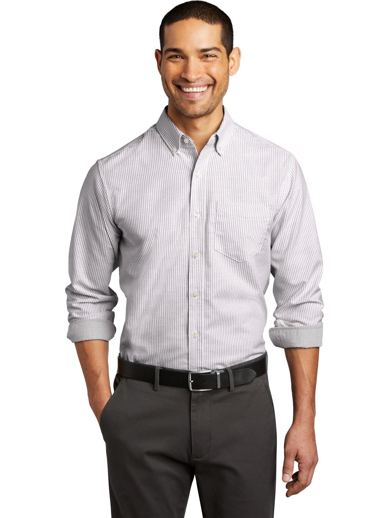 no-logo Port Authority SuperPro Oxford Stripe Shirt-Regular-Port Authority-Thread Logic