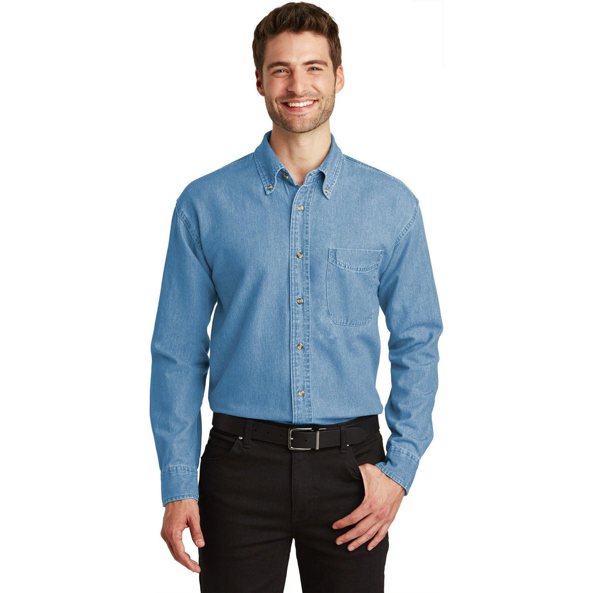 no-logo Port Authority Tall Long Sleeve Denim Shirt-Dress Shirts-Port Authority-Thread Logic