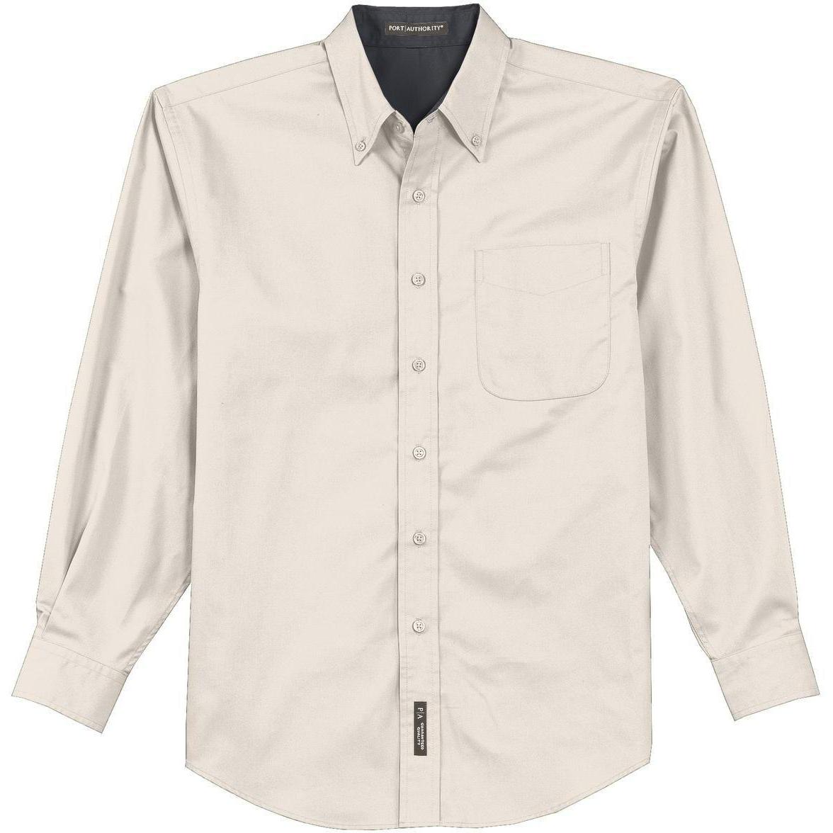 no-logo Port Authority Tall Long Sleeve Easy Care Shirt-Dress Shirts-Port Authority-Light Stone/Classic Navy-LT-Thread Logic