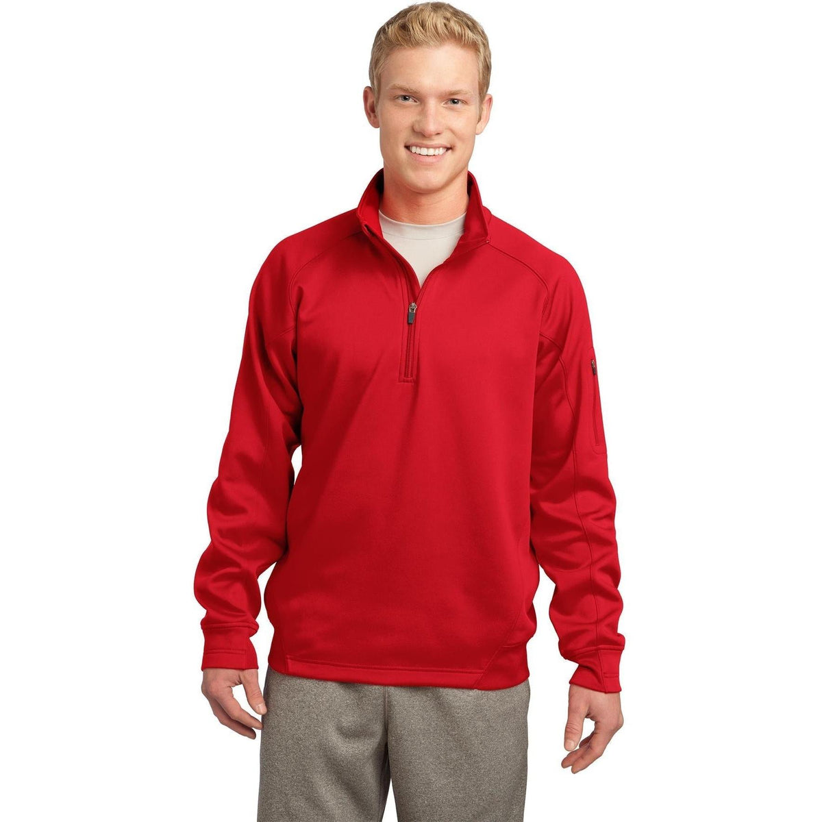logo-left Sport-Tek Tech Fleece 1/4 Zip Pullover-Quarter Zips-Sport-Tek-True Red-S-Thread Logic