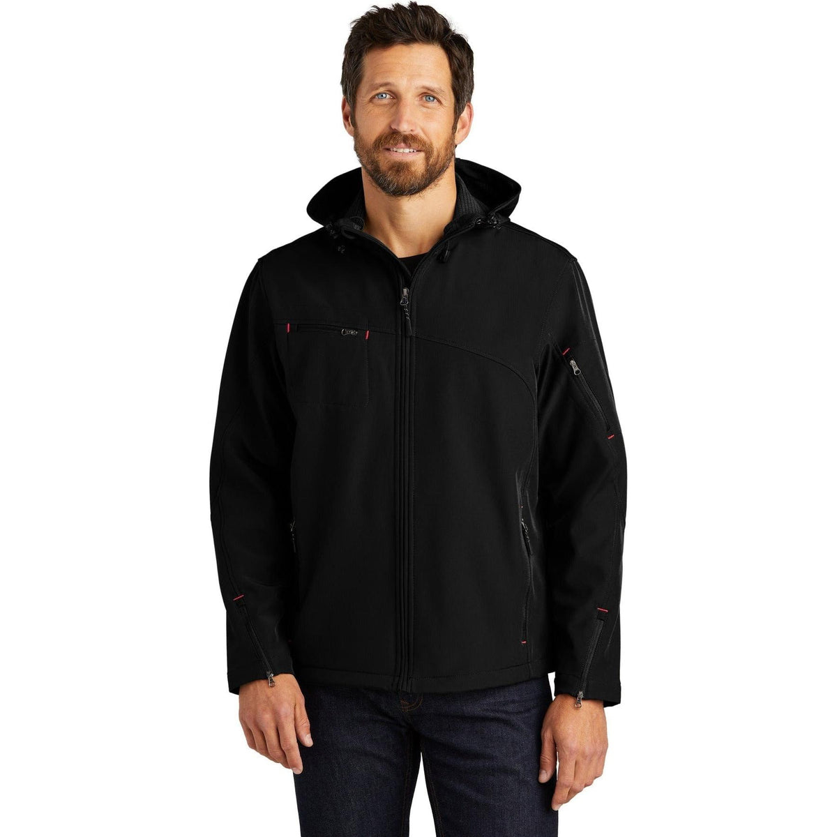 no-logo Port Authority Textured Hooded Soft Shell Jacket-Regular-Port Authority-Thread Logic