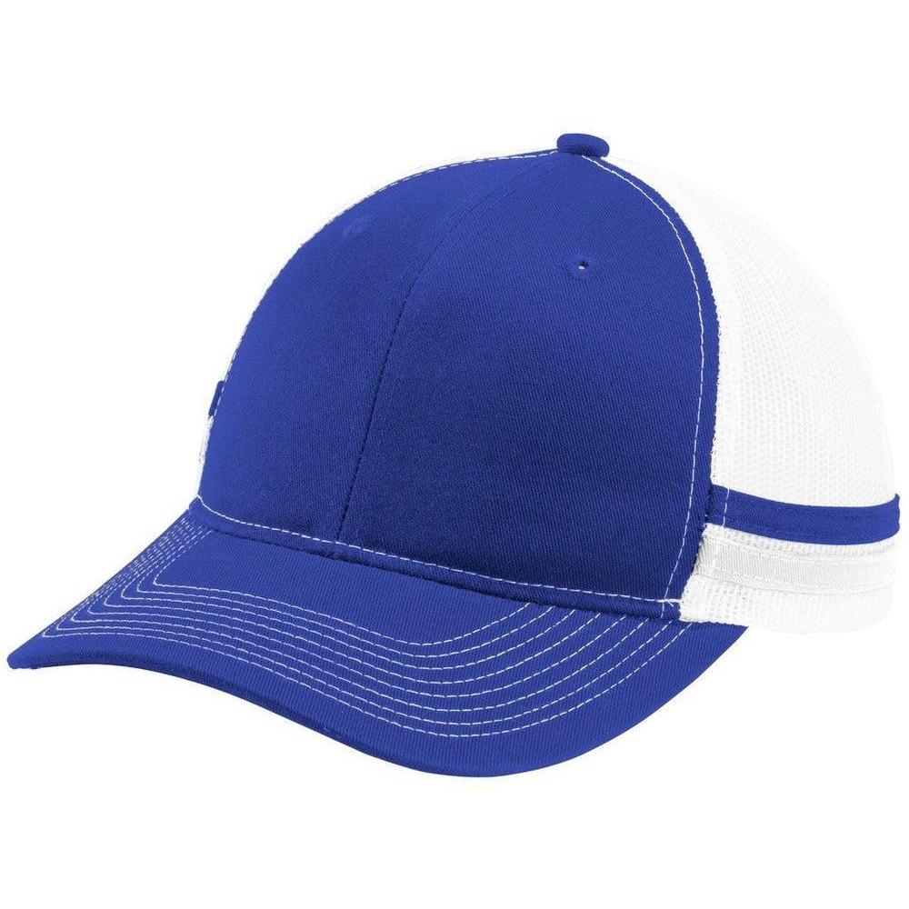 no-logo Port Authority Two-Stripe Snapback Trucker Cap-Headwear-Port Authority-Patriot Blue/Patriot Blue/White-OSFA-Thread Logic