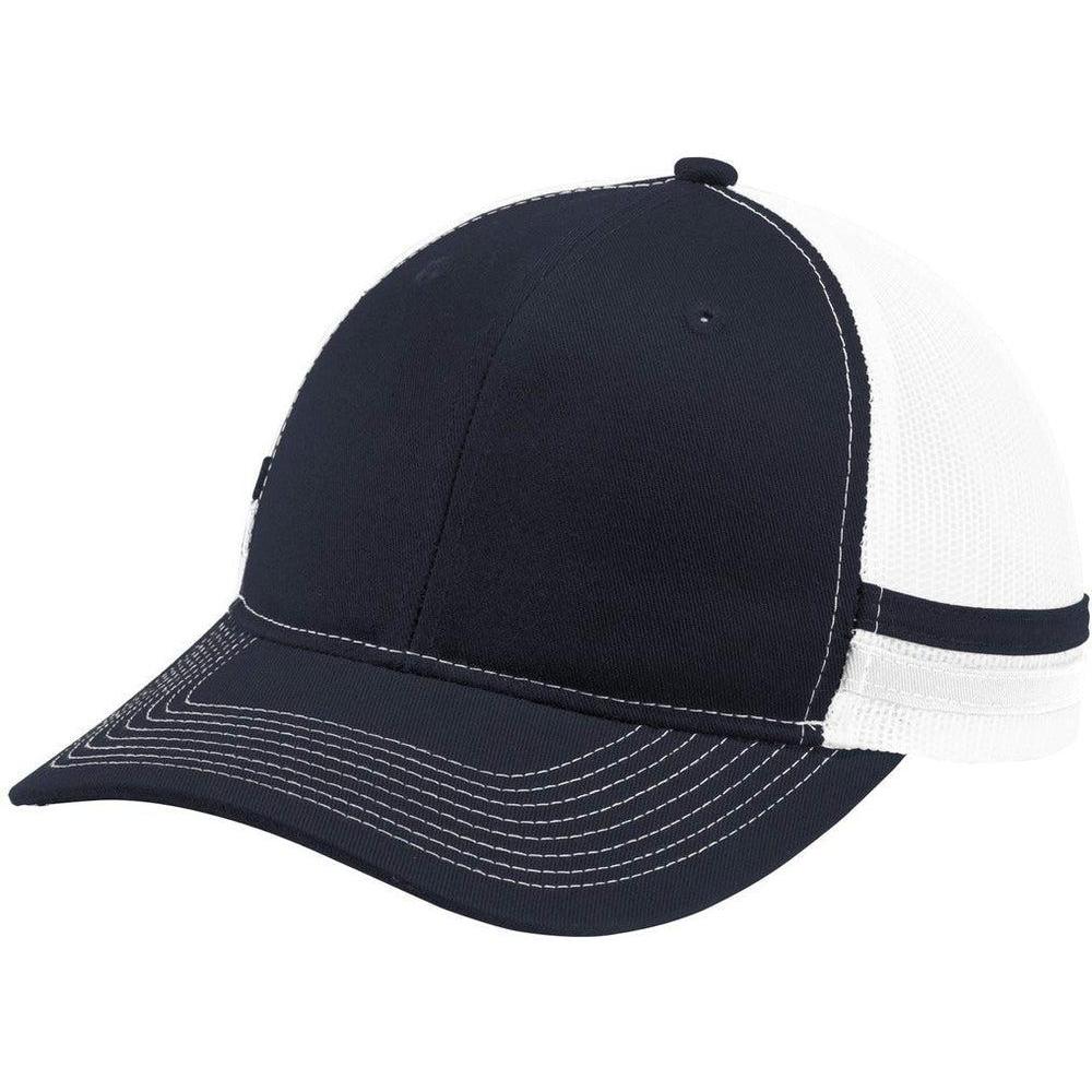 no-logo Port Authority Two-Stripe Snapback Trucker Cap-Headwear-Port Authority-Rich Navy/Rich Navy/White-OSFA-Thread Logic