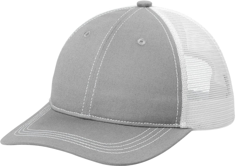 no-logo Port Authority Unstructured Snapback Trucker Cap-Caps-Port Authority-Gusty Grey/ White-1 Size-Thread Logic