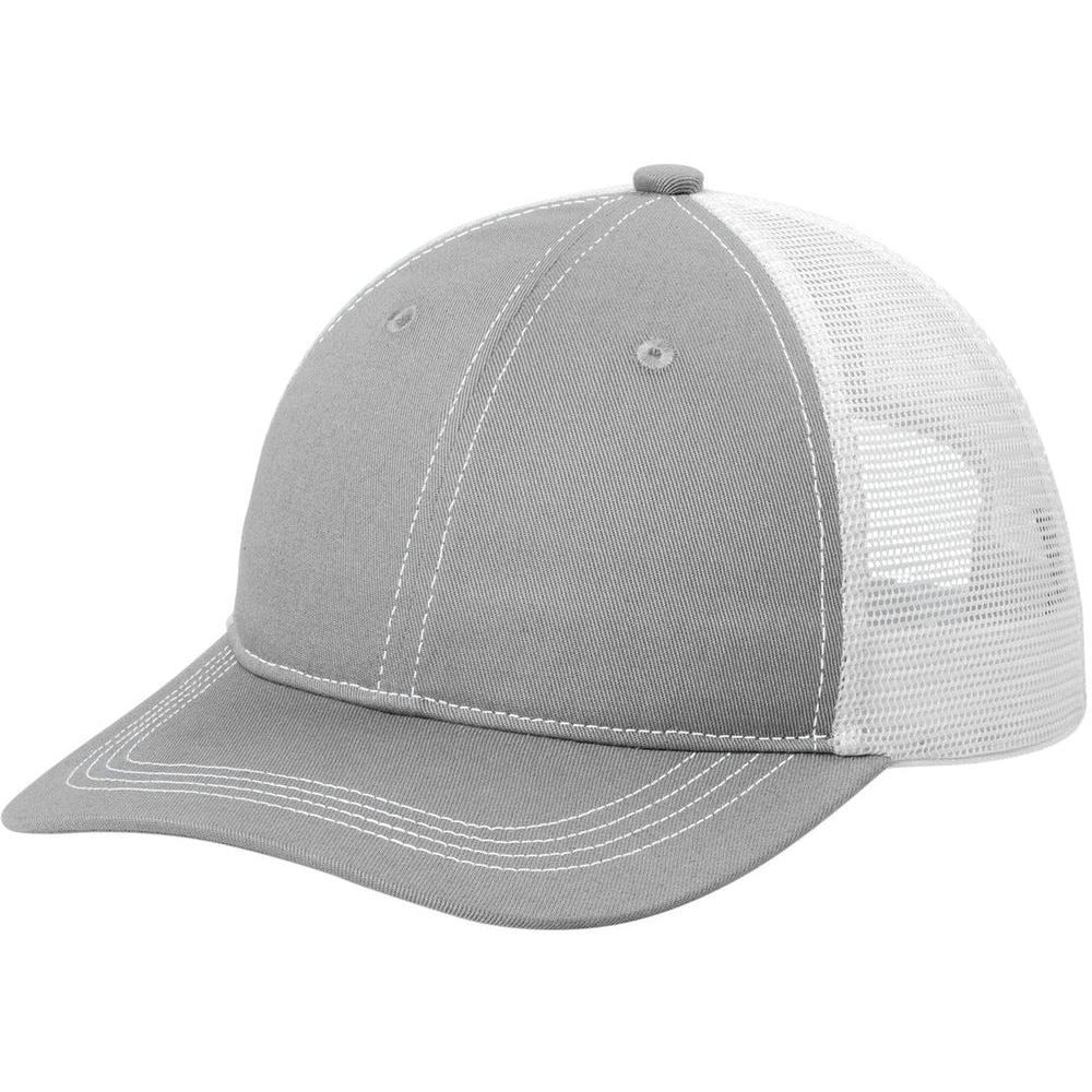 no-logo Port Authority Unstructured Snapback Trucker Cap-Caps-Port Authority-Gusty Grey/ White-1 Size-Thread Logic