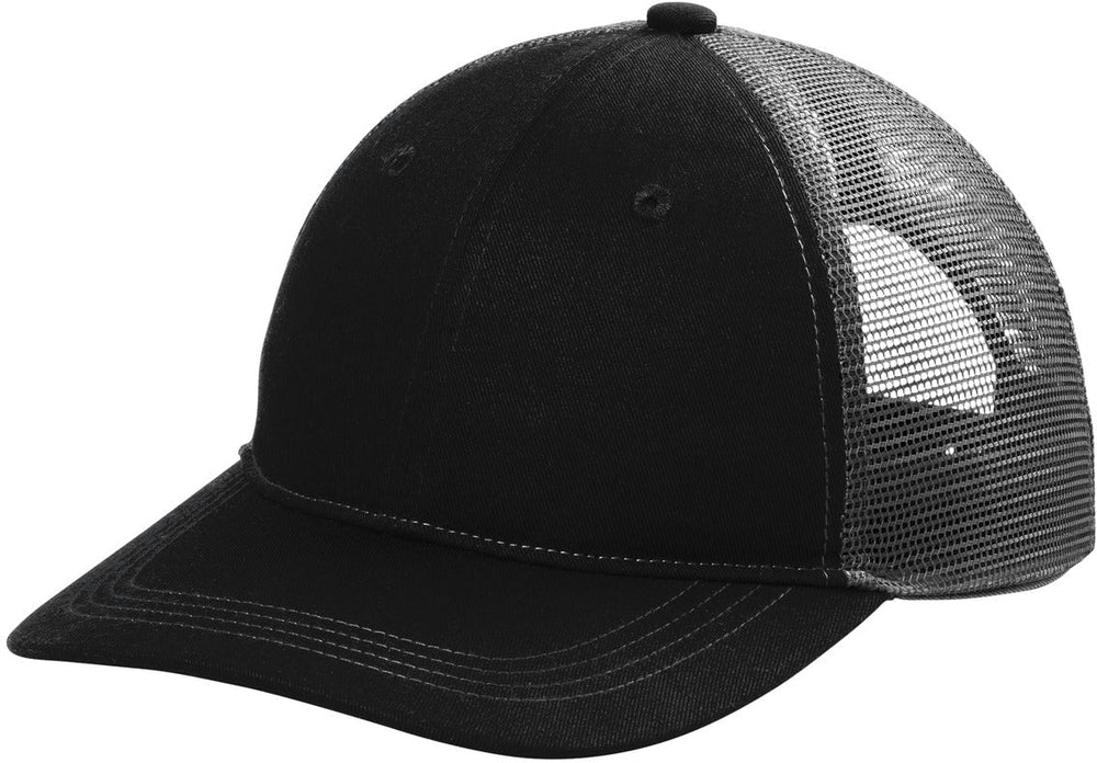 no-logo Port Authority Unstructured Snapback Trucker Cap-Caps-Port Authority-Black/ Grey Steel-1 Size-Thread Logic