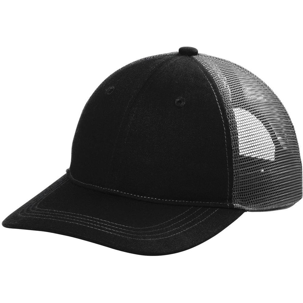 no-logo Port Authority Unstructured Snapback Trucker Cap-Caps-Port Authority-Black/ Grey Steel-1 Size-Thread Logic