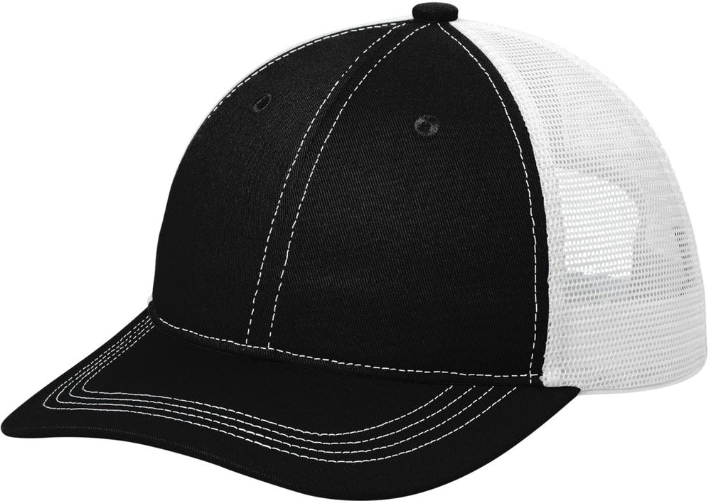 no-logo Port Authority Unstructured Snapback Trucker Cap-Caps-Port Authority-Black/ White-1 Size-Thread Logic