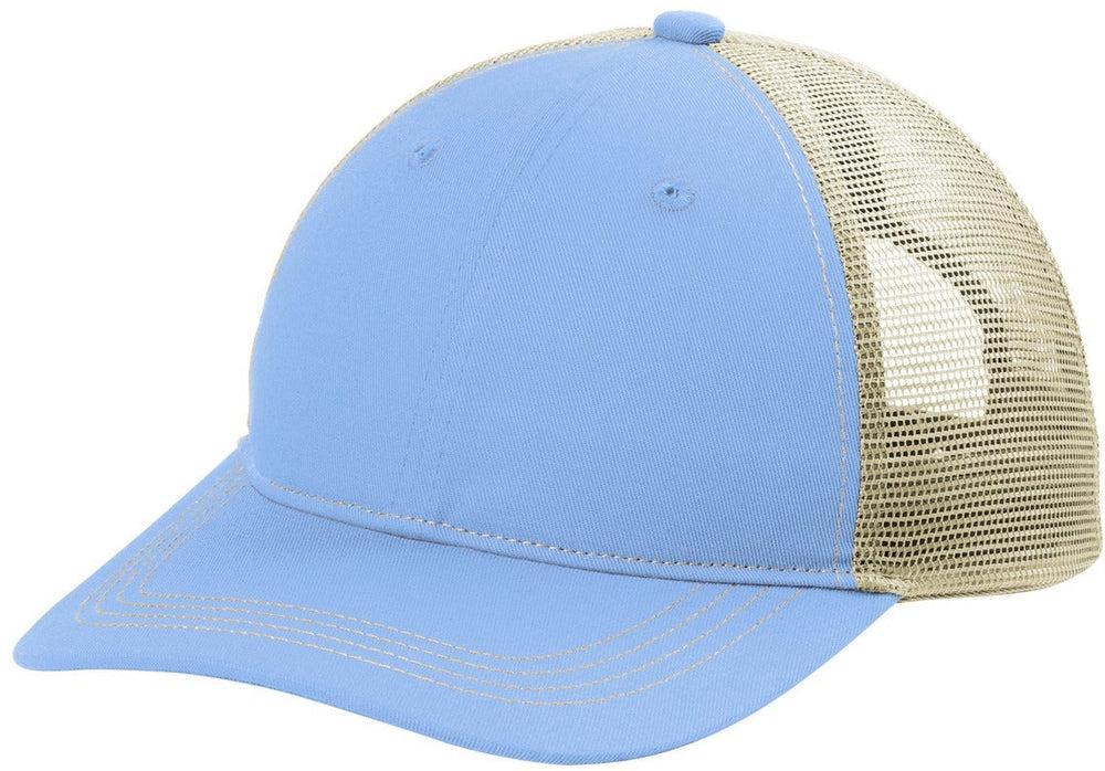 no-logo Port Authority Unstructured Snapback Trucker Cap-Caps-Port Authority-Carolina Blue/ Tan-1 Size-Thread Logic