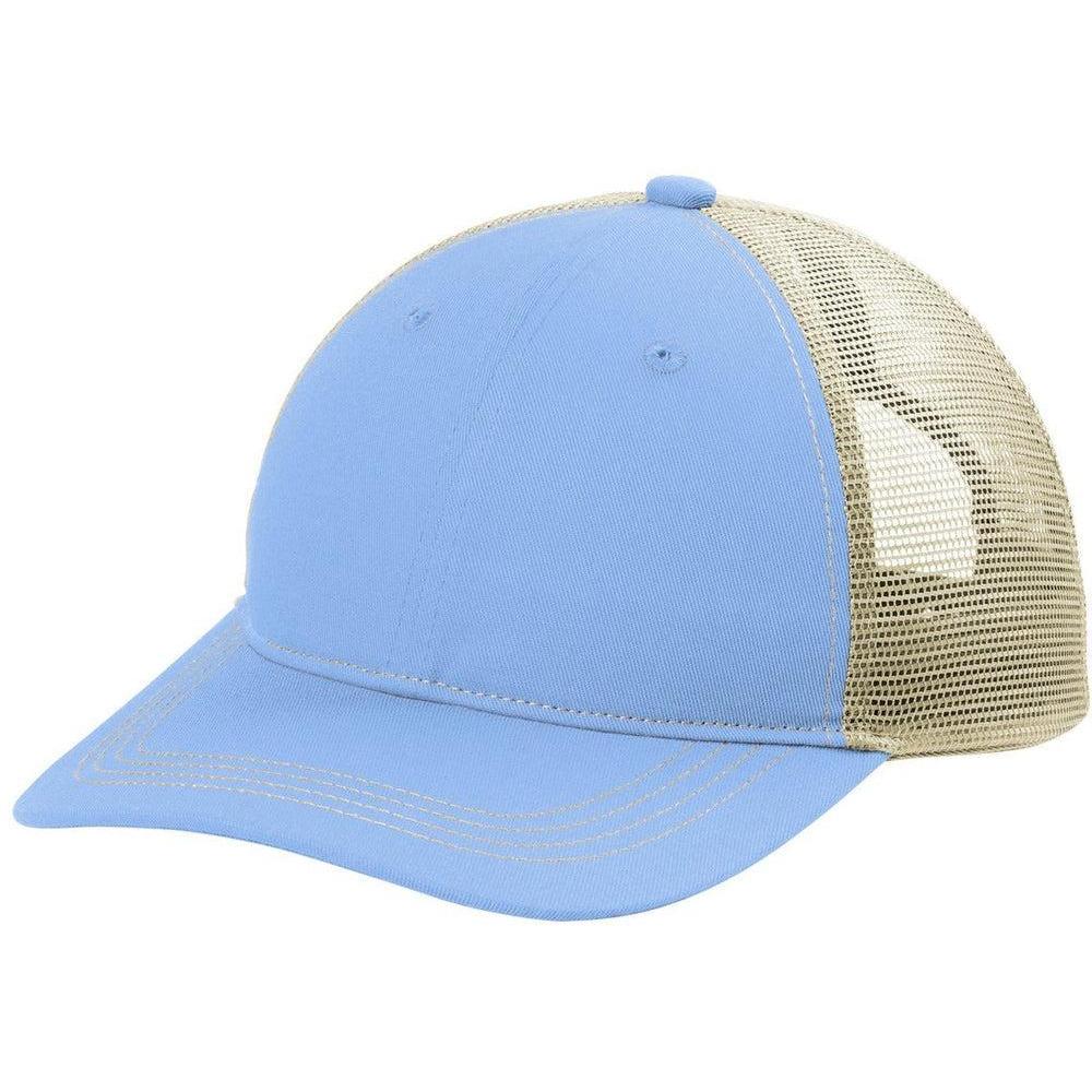 no-logo Port Authority Unstructured Snapback Trucker Cap-Caps-Port Authority-Carolina Blue/ Tan-1 Size-Thread Logic