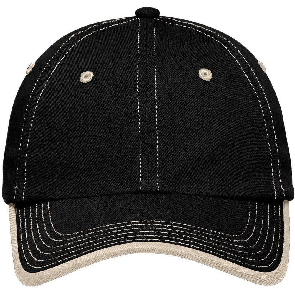 no-logo Port Authority Vintage Washed Contrast Stitch Cap-Headwear-Port Authority-Black/Stone-OSFA-Thread Logic