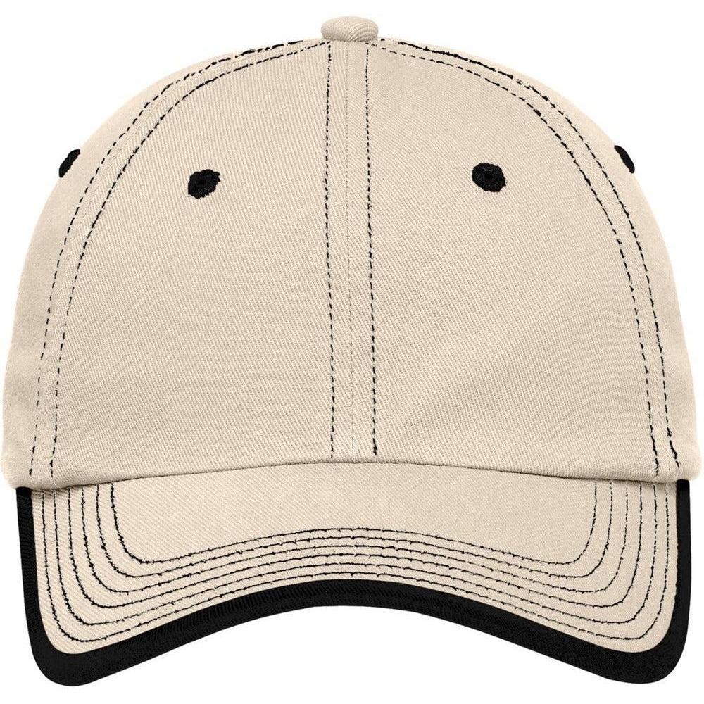 no-logo Port Authority Vintage Washed Contrast Stitch Cap-Headwear-Port Authority-Stone/Black-OSFA-Thread Logic