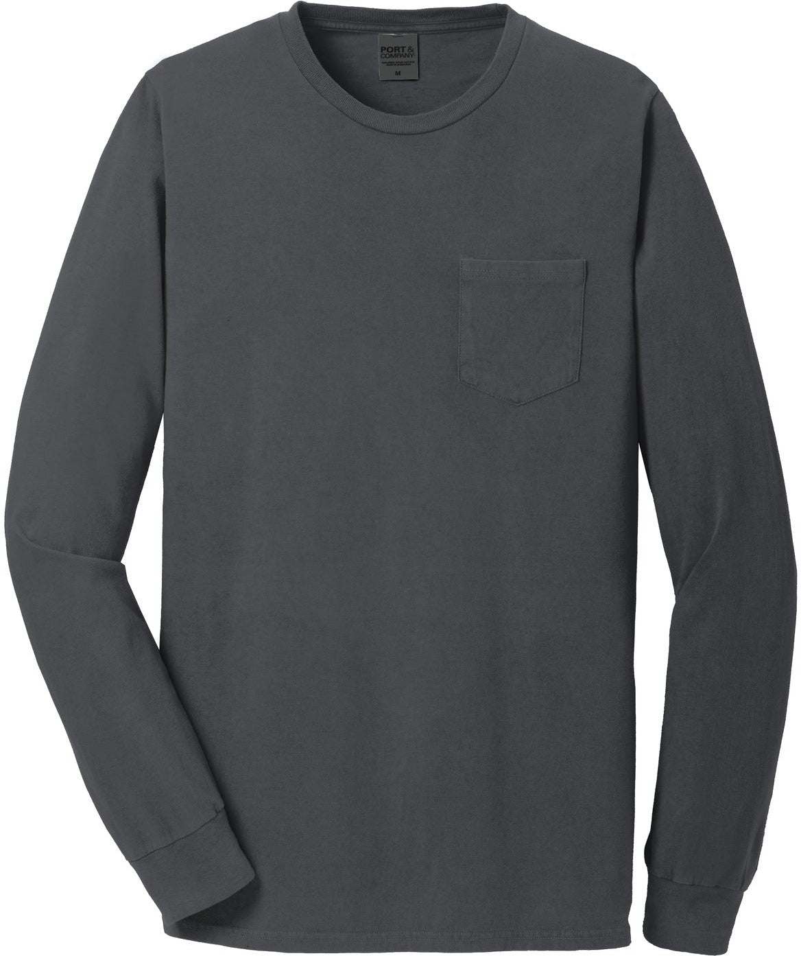 No-Logo CLOSEOUT - Port & Company Beach Wash Garment-Dyed Long Sleeve Pocket Tee-Active-Port & Company-Coal-S-Thread Logic