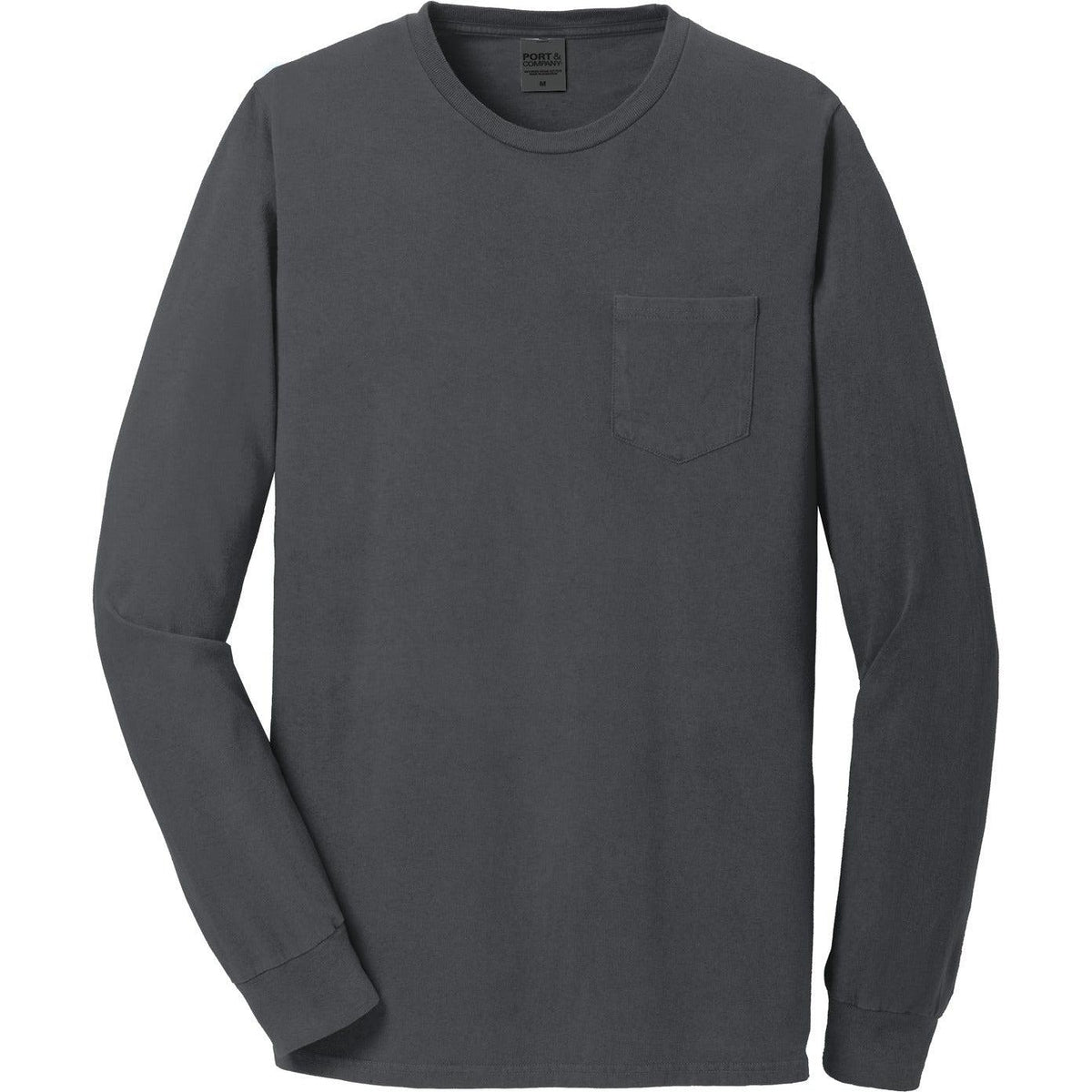 no-logo CLOSEOUT - Port & Company Beach Wash Garment-Dyed Long Sleeve Pocket Tee-Active-Port & Company-Coal-S-Thread Logic