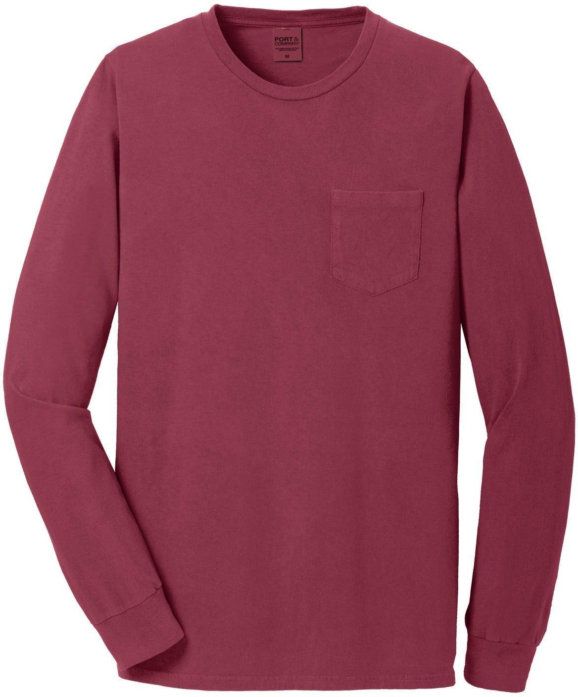 No-Logo CLOSEOUT - Port & Company Beach Wash Garment-Dyed Long Sleeve Pocket Tee-Active-Port & Company-Merlot-S-Thread Logic