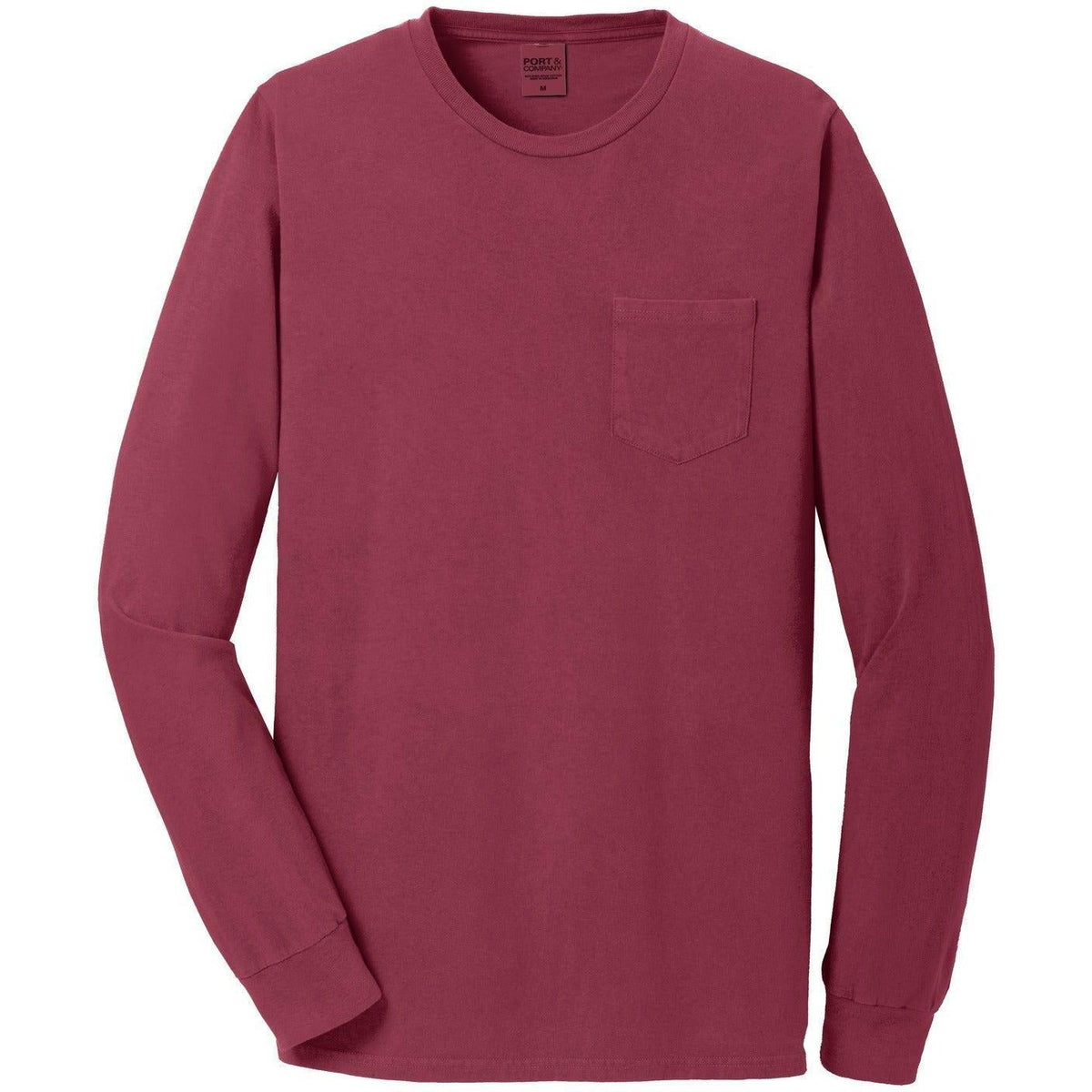 no-logo CLOSEOUT - Port & Company Beach Wash Garment-Dyed Long Sleeve Pocket Tee-Active-Port & Company-Merlot-S-Thread Logic