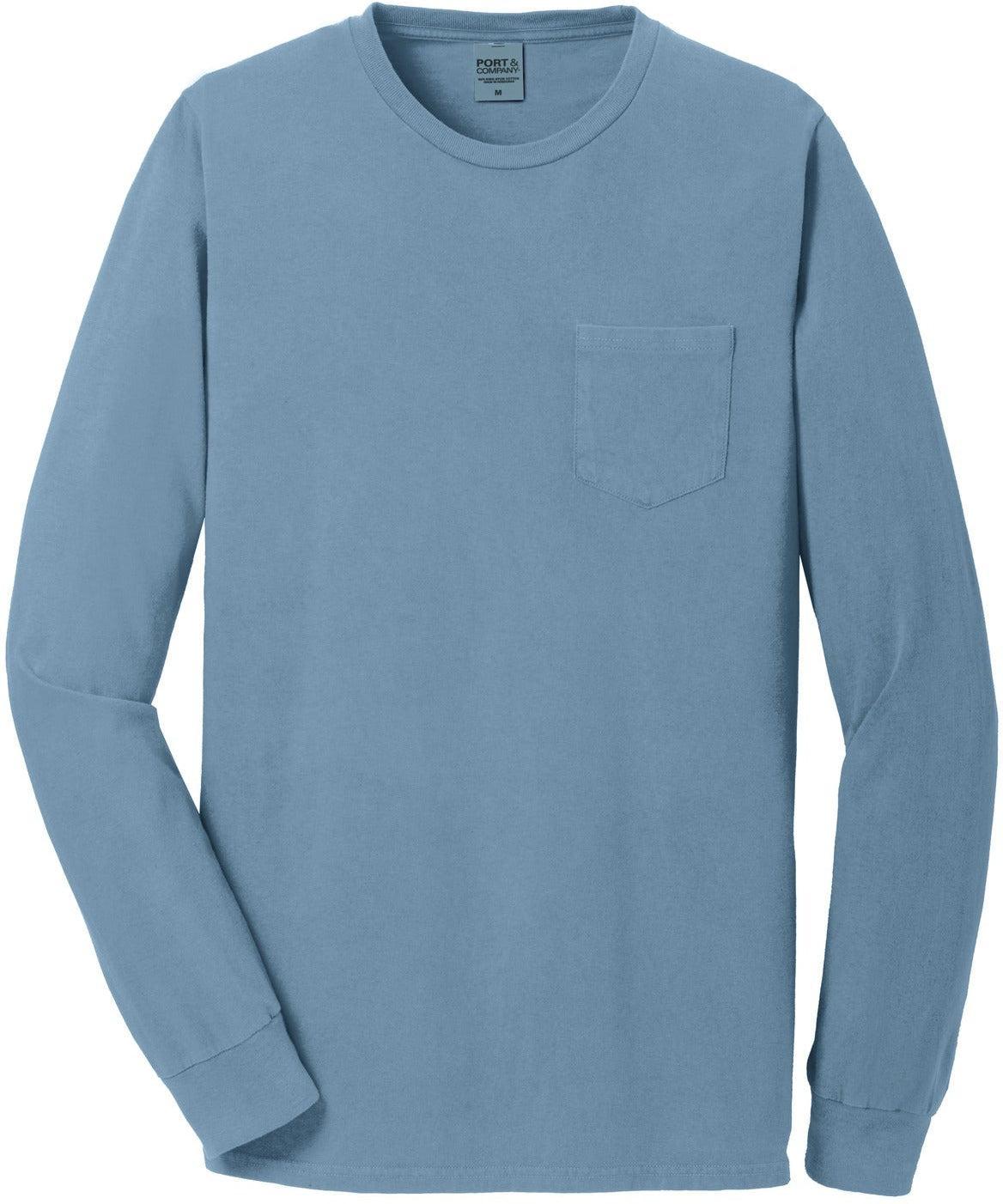 No-Logo CLOSEOUT - Port & Company Beach Wash Garment-Dyed Long Sleeve Pocket Tee-Active-Port & Company-Mist-S-Thread Logic