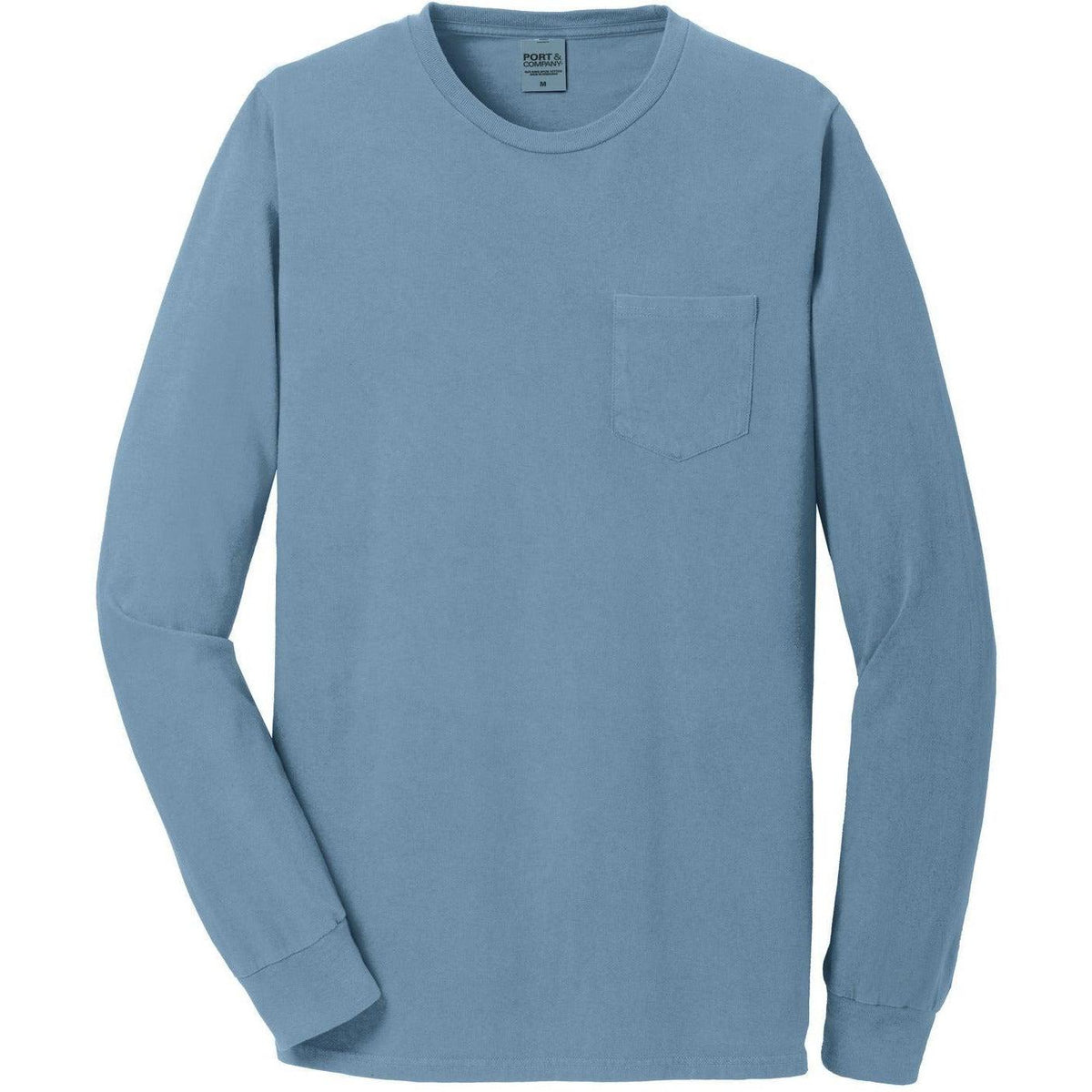 no-logo CLOSEOUT - Port & Company Beach Wash Garment-Dyed Long Sleeve Pocket Tee-Active-Port & Company-Mist-S-Thread Logic