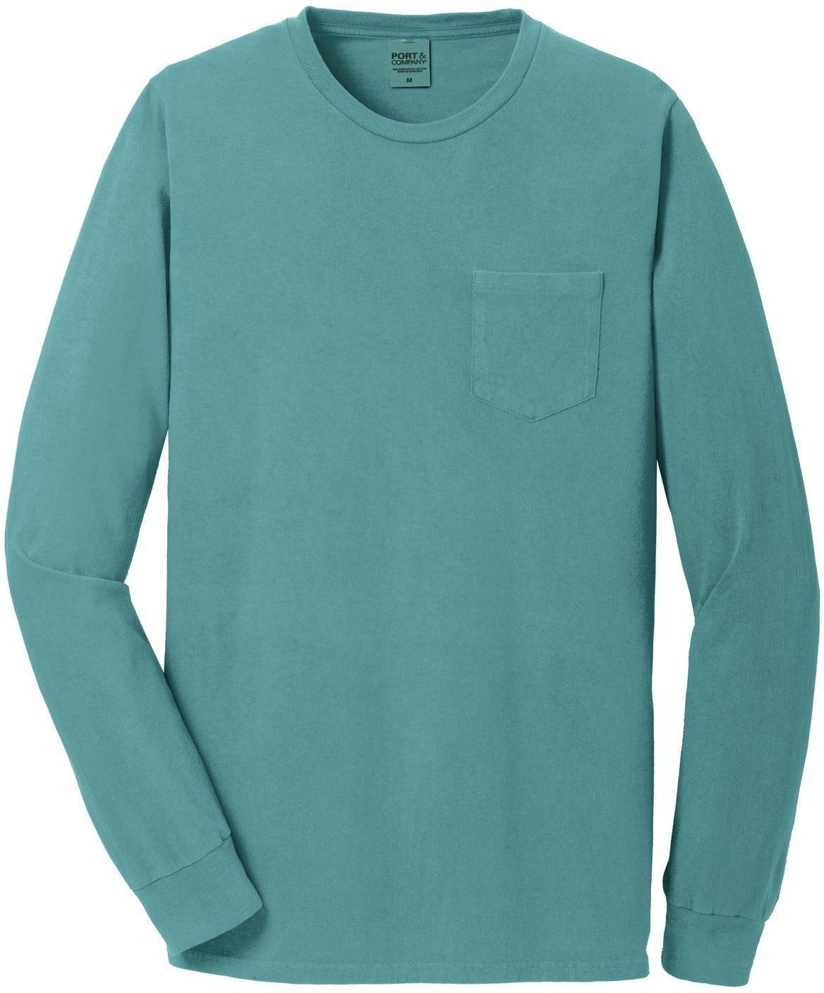 No-Logo CLOSEOUT - Port & Company Beach Wash Garment-Dyed Long Sleeve Pocket Tee-Active-Port & Company-Peacock-S-Thread Logic