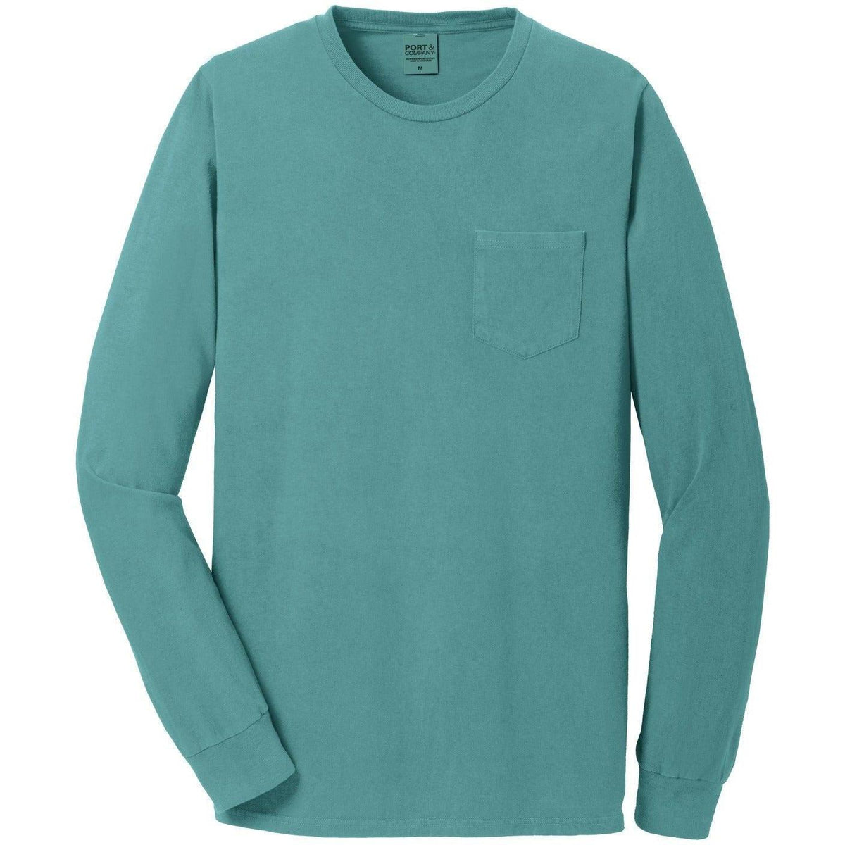 no-logo CLOSEOUT - Port & Company Beach Wash Garment-Dyed Long Sleeve Pocket Tee-Active-Port & Company-Peacock-S-Thread Logic