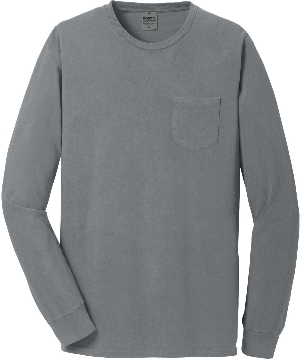 No-Logo CLOSEOUT - Port & Company Beach Wash Garment-Dyed Long Sleeve Pocket Tee-Active-Port & Company-Pewter-S-Thread Logic